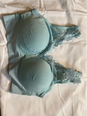 Breezies Sky Blue Lace-Trim Wireless Bralette